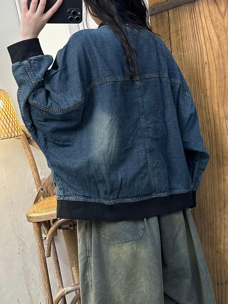 Manteau en denim décontracté à blocs de couleurs pour femmes, automne AH1039