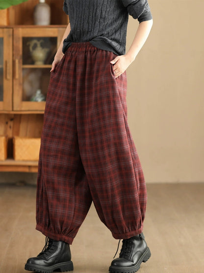 Women Autumn Casual Plaid Warm Harem Pants AH1042