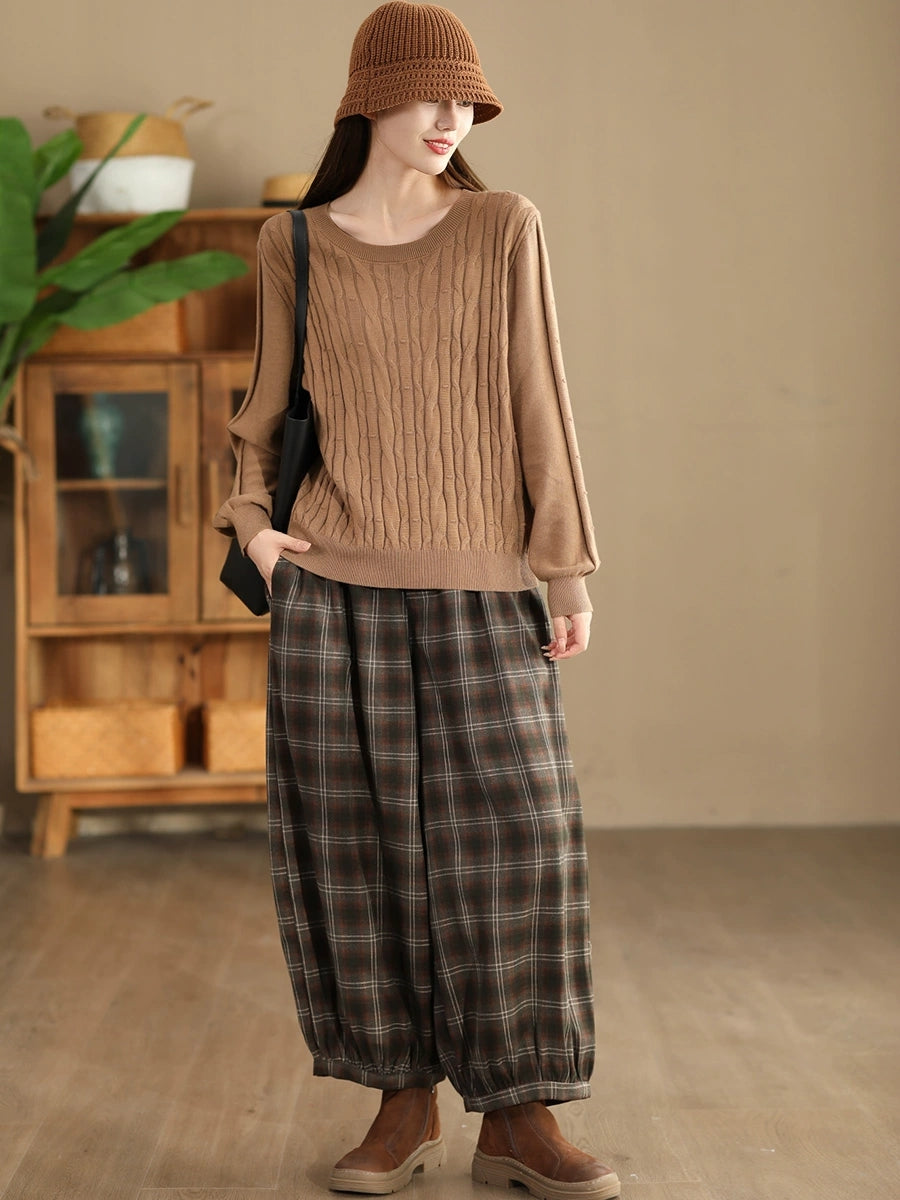 Women Autumn Casual Plaid Warm Harem Pants AH1042