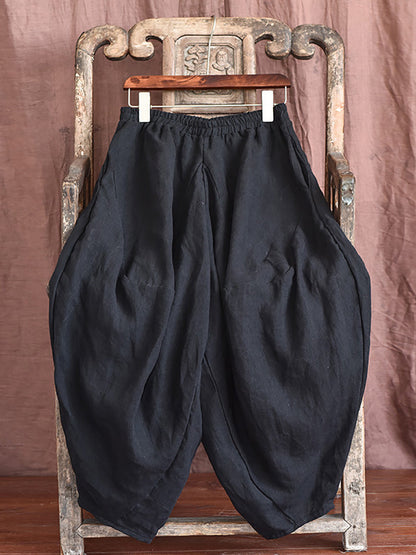 Women Autumn Rero Solid Linen Loos Bloomers AH1052