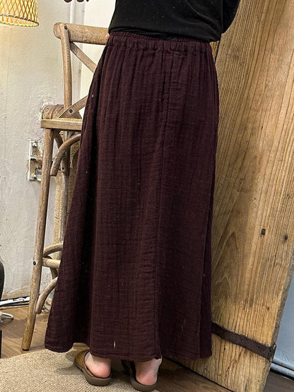 Women Autumn Vintage Solid Loose Linen Skirt AK1021