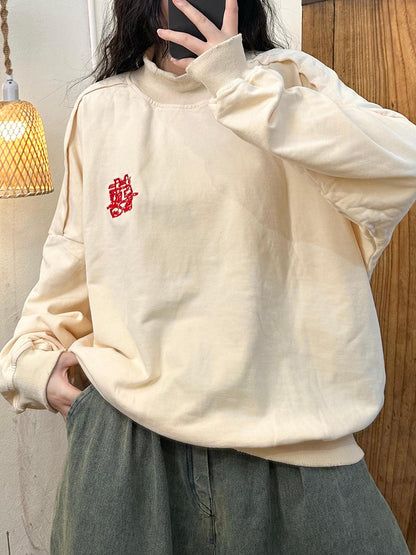 Women Autumn Embroidery Cotton Turtleneck Sweatshirt AK1030