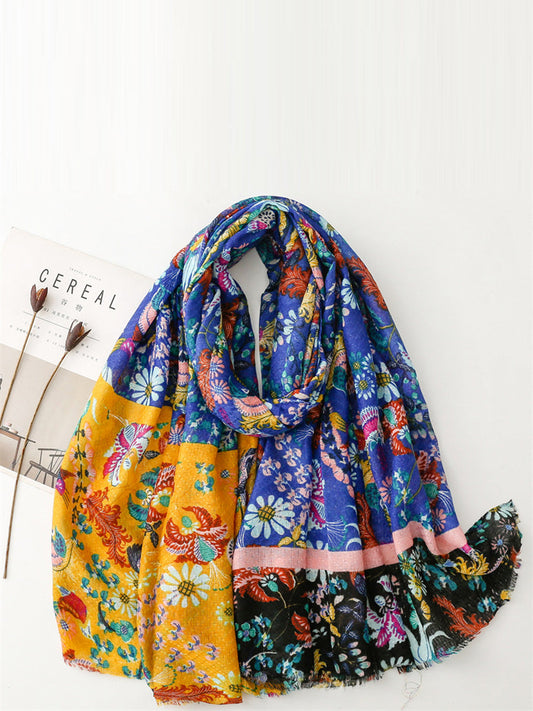 Women Vintage Colorblock Flower Shawl Scarf AH1085