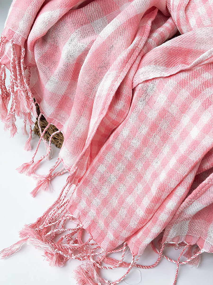 Women 100%Cotton Plaid Tassel Shawl Scarf AK1036