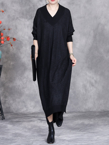 Women Autumn Artsy Colorblock V-neck Knit Dress AK1037