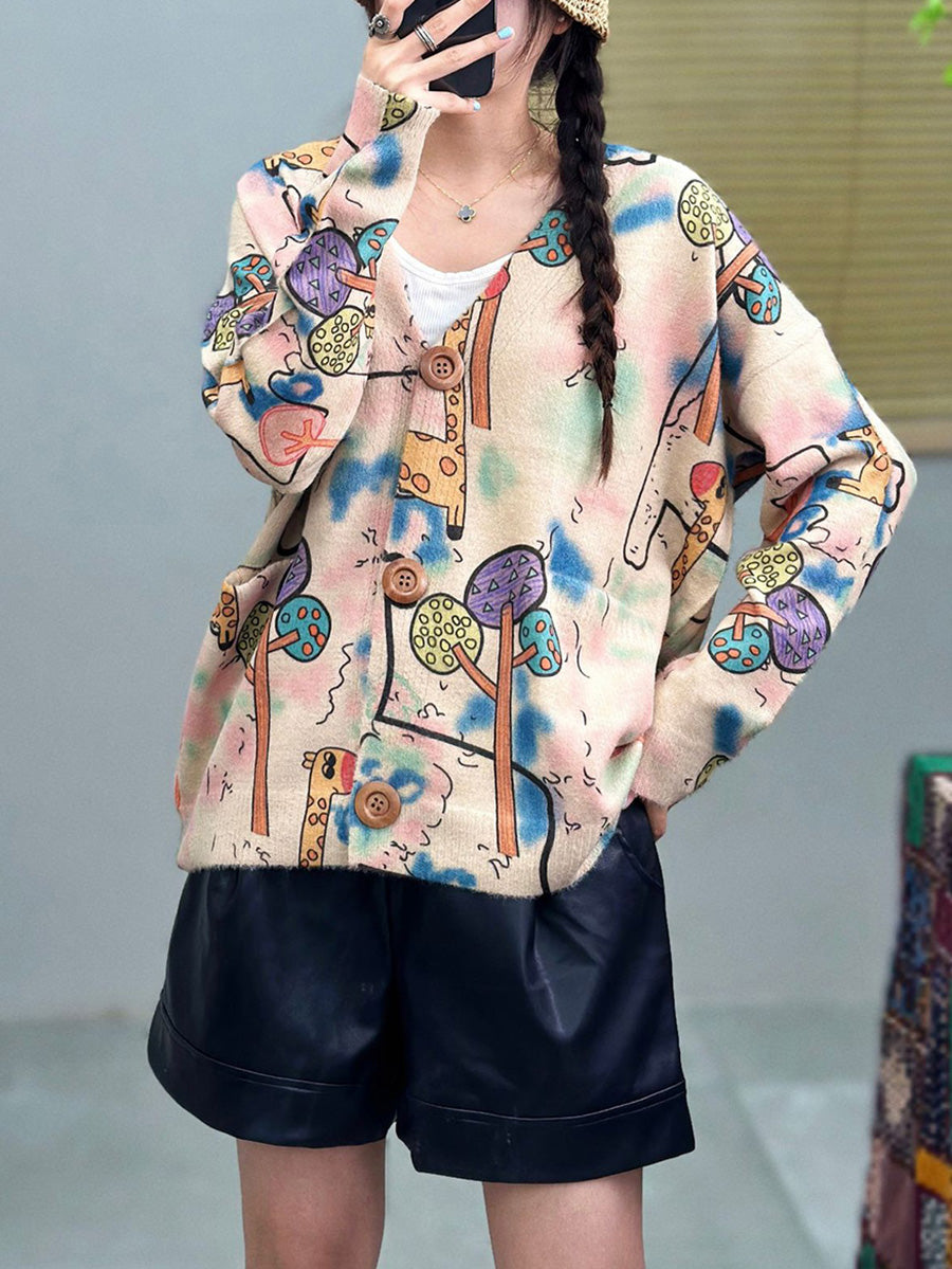 Women Casual Autumn Cartoon V-Neck Sweater AH1068