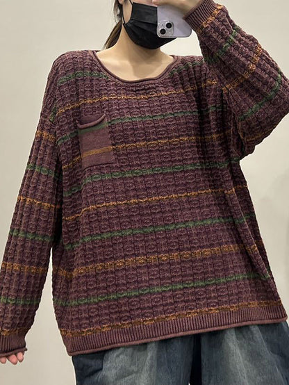 Pull col rond en tricot à rayures pour femme, décontracté, automne AX1005 