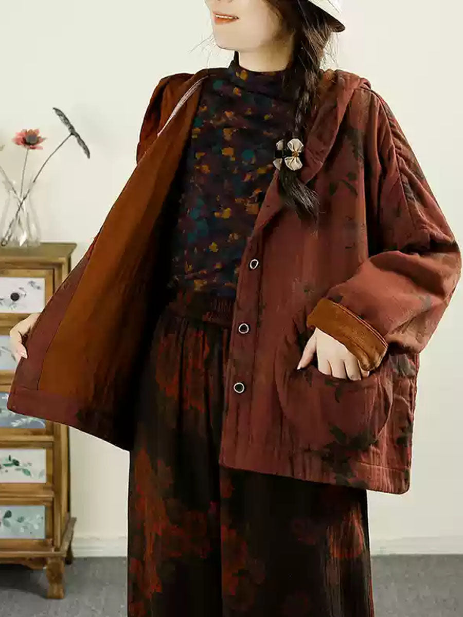 Manteau à capuche en coton patchwork de fleurs vintage pour femme, automne AX1025 