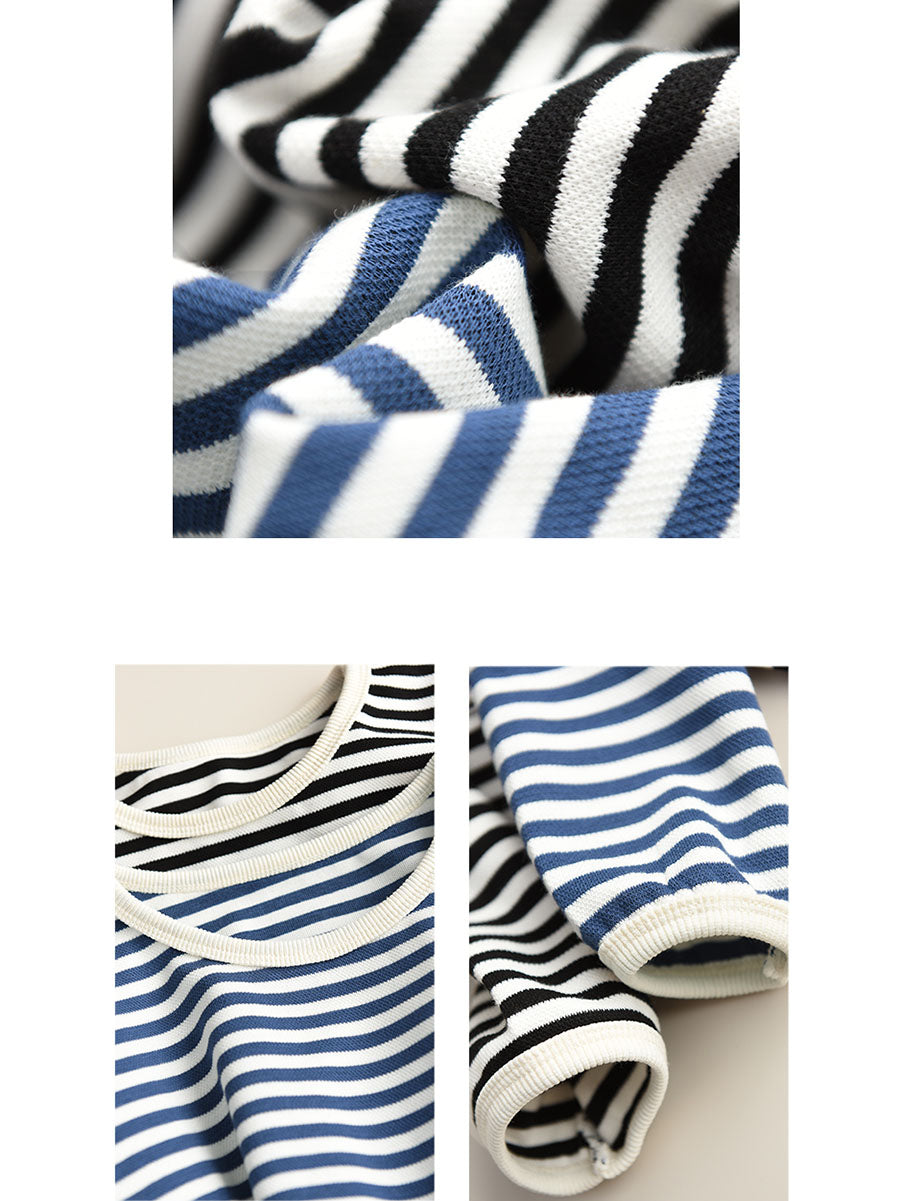 Women Casual Autumn Stripe O-Neck Cotton Blouse AX1035