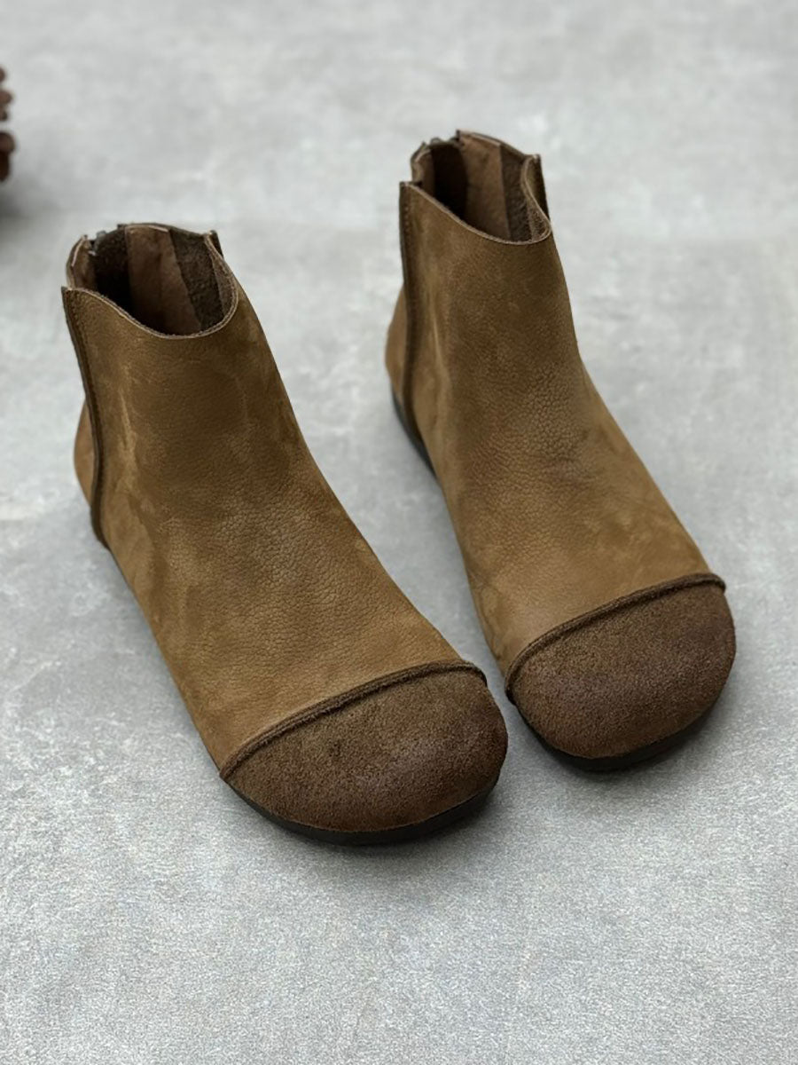 Damen Herbst Vintage Leder Gespleißt Reißverschluss Stiefel AX1049