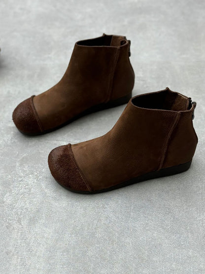 Damen Herbst Vintage Leder Gespleißt Reißverschluss Stiefel AX1049