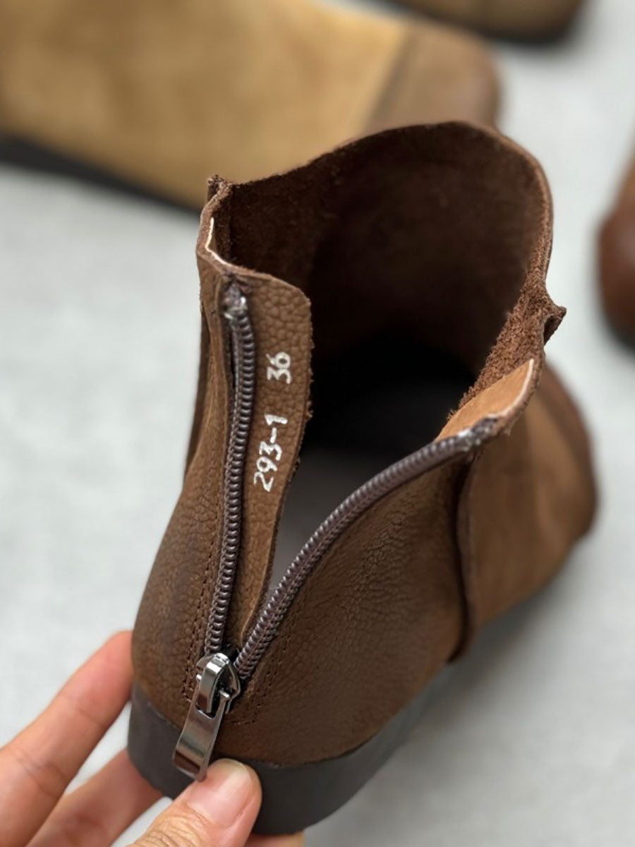 Damen Herbst Vintage Leder Gespleißt Reißverschluss Stiefel AX1049