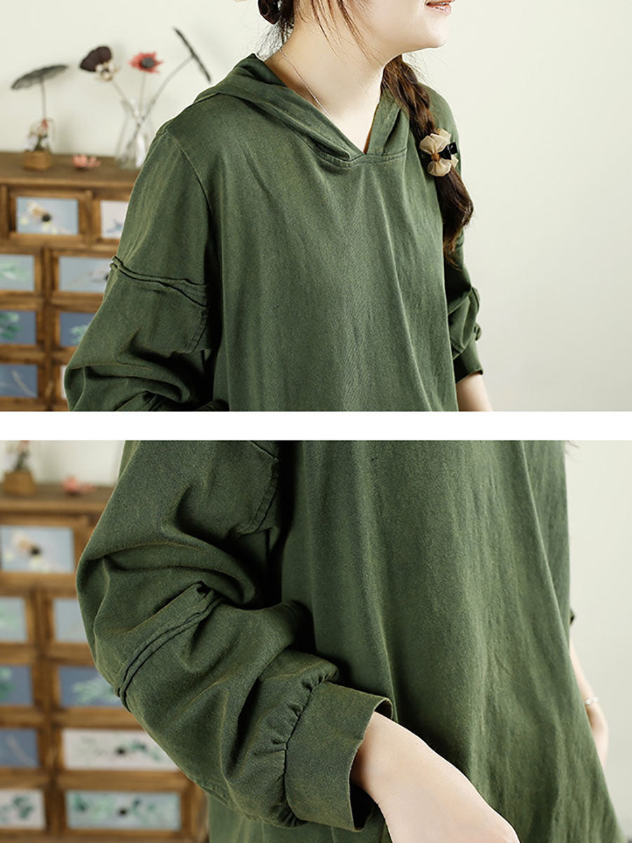 Women Autumn Solid Spliced Hooded Cotton Sweatshirt AV1011