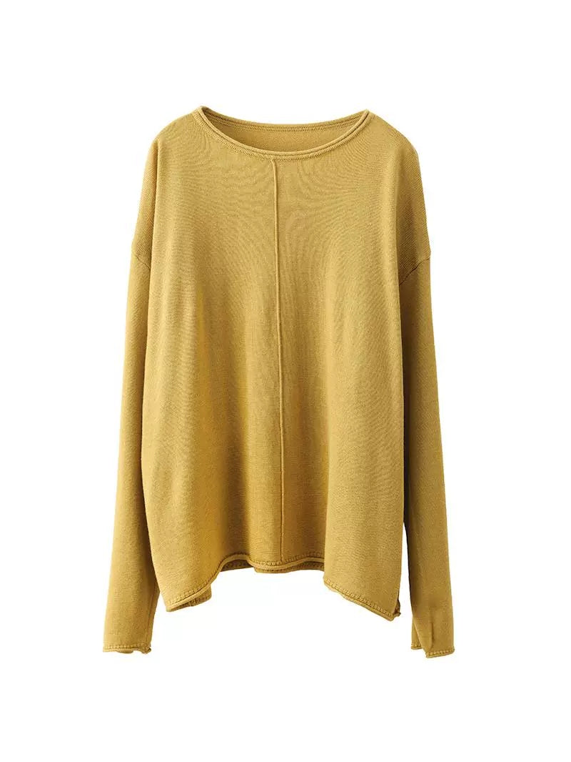 Women Solid Casual O-Neck Knit Loose Silk Blouse WG033