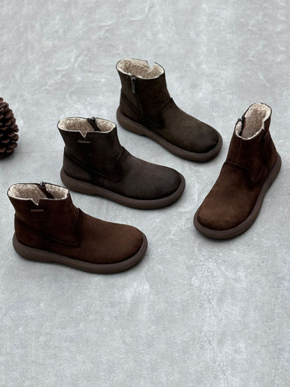 Women Winter Casual Genuine Leather Fleece-lined Warm Boots AV1042