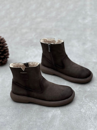 Bottes d'hiver décontractées en cuir véritable doublées de polaire pour femmes AV1042