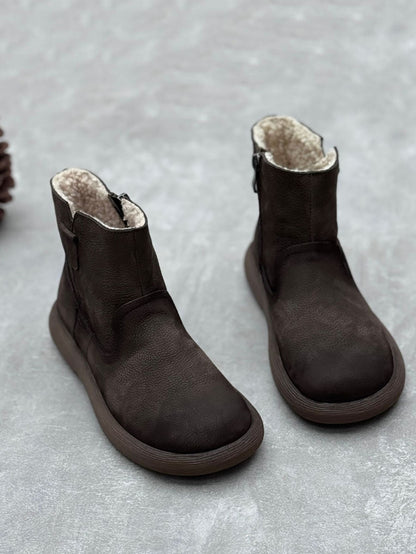 Bottes d'hiver décontractées en cuir véritable doublées de polaire pour femmes AV1042