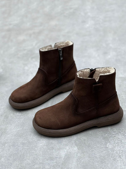 Bottes d'hiver décontractées en cuir véritable doublées de polaire pour femmes AV1042