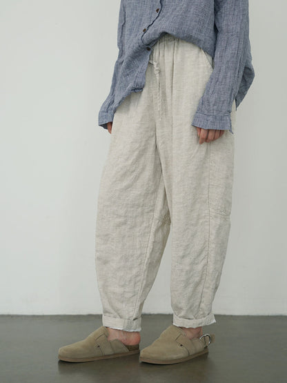 Women Autumn Vintage Solid Linen Loose Pants AV1030