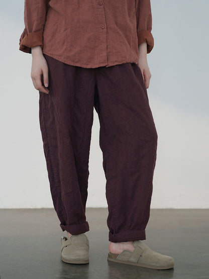 Women Autumn Vintage Solid Linen Loose Pants AV1030