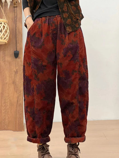 Women Autumn Retro Corduroy Flower Harem Pants AV1054