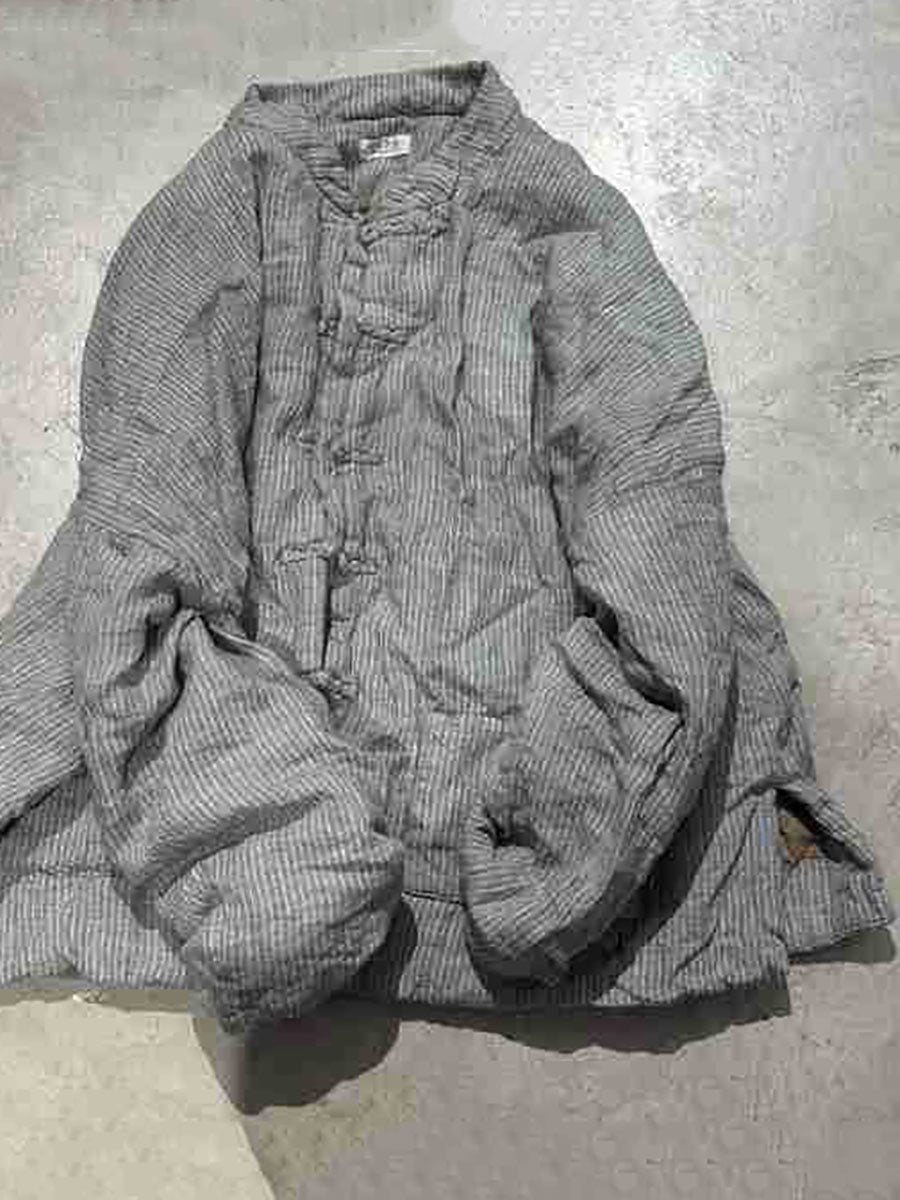 Manteau à col montant en coton à rayures ethniques pour femmes AV1062 