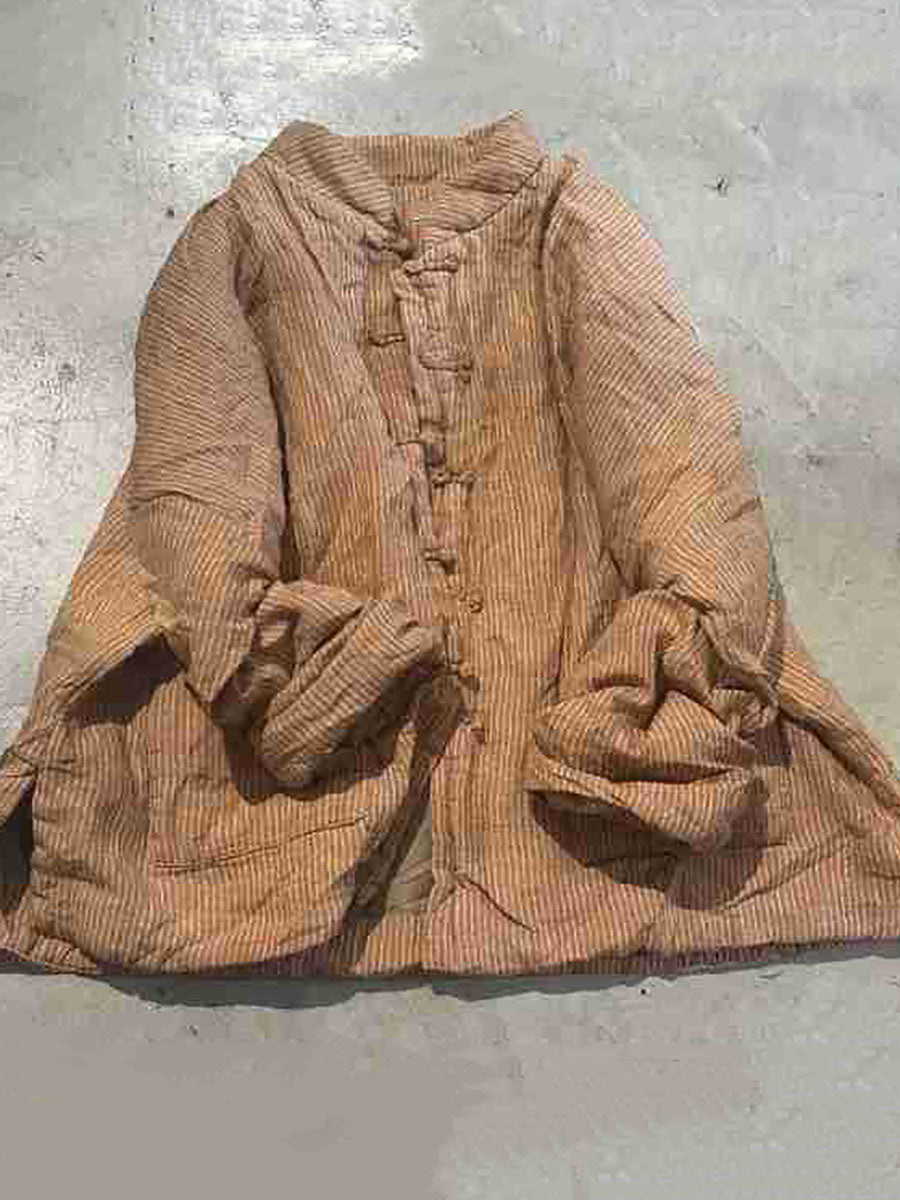 Manteau à col montant en coton à rayures ethniques pour femmes AV1062 