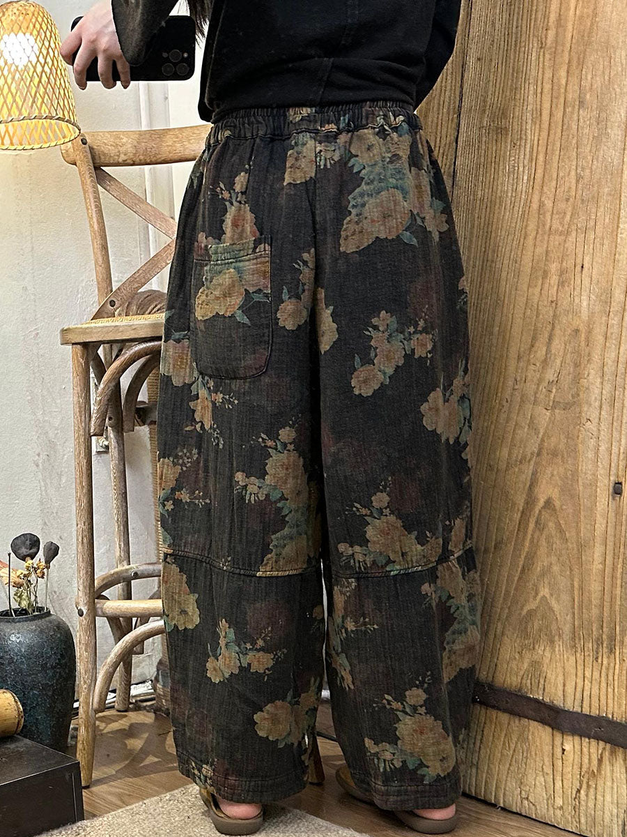 Women Autumn Retro Flower Cotton Harem Pants AV1055