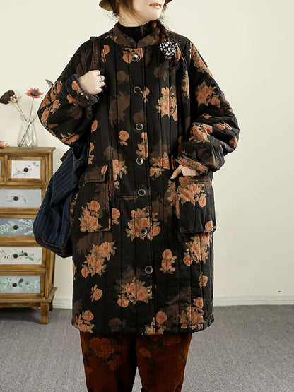 Women Ethnic Autumn Flower Cotton Cardigan Coat BA1017