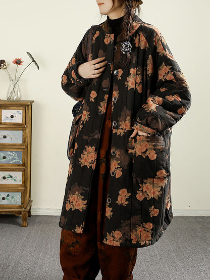 Women Ethnic Autumn Flower Cotton Cardigan Coat BA1017