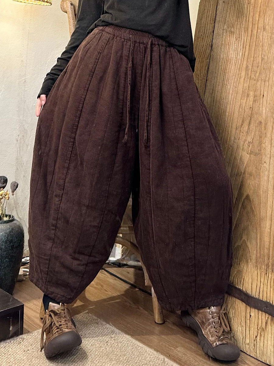 Women Autumn Vintage Solid Spliced Linen Harem Pants BA1066