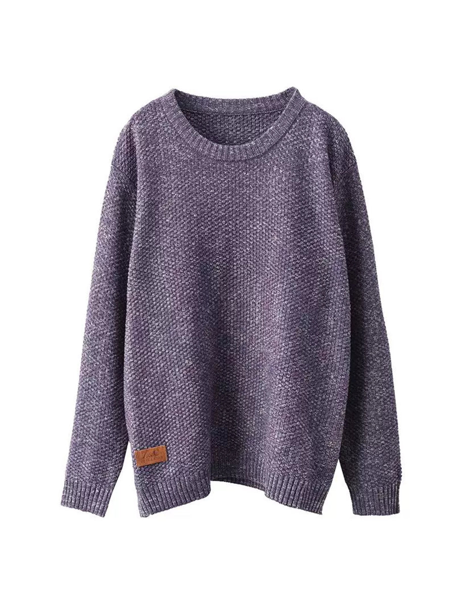 Women Vintage Autumn Solid O-Neck Loose Knit Sweater WG004