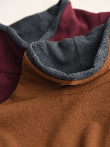 Damen Lässiges, warmes Colorblock-Rollkragen-Sweatshirt für den Herbst WG010