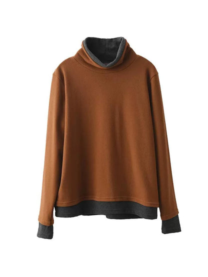 Women Casual Autumn Warm Colorblock Turtleneck Sweatshirt WG010