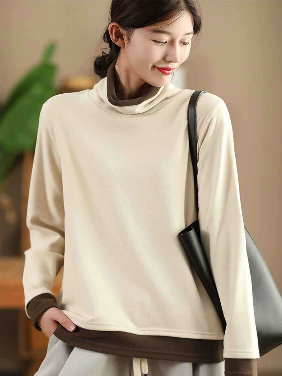 Women Casual Autumn Warm Colorblock Turtleneck Sweatshirt WG010