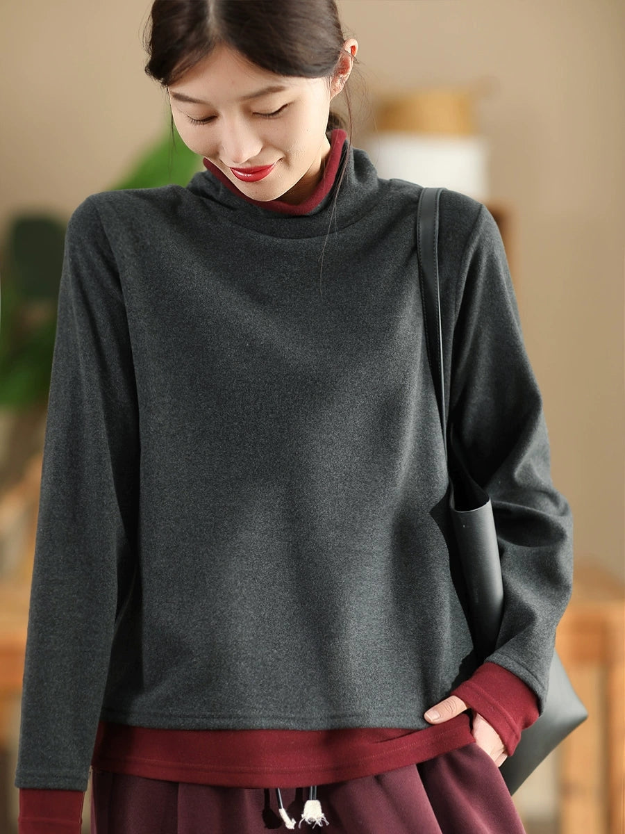 Women Casual Autumn Warm Colorblock Turtleneck Sweatshirt WG010