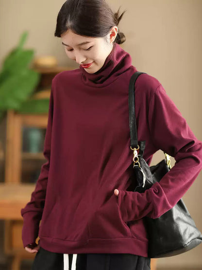 Women Autumn Solid Warm Turtleneck Shirt QN026