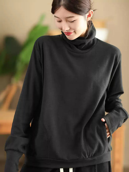 Women Autumn Solid Warm Turtleneck Shirt QN026