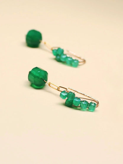 Boucles d'oreilles tissées en jade vert pour femmes QN007 