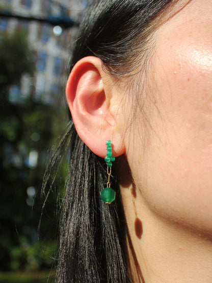 Boucles d'oreilles tissées en jade vert pour femmes QN007 