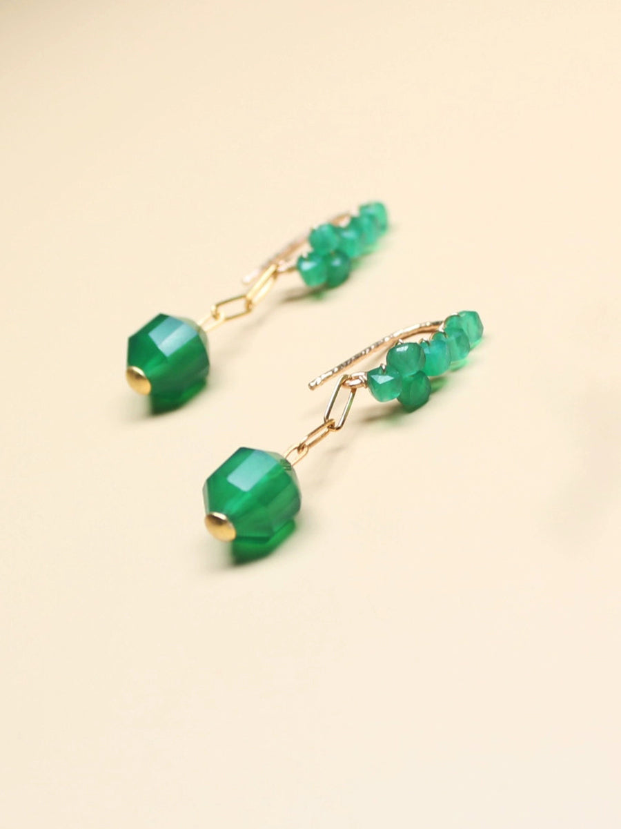 Boucles d'oreilles tissées en jade vert pour femmes QN007 