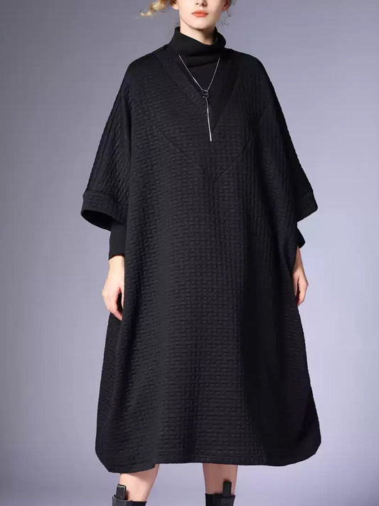 Robe ample décontractée à col en V pour femme, couleur unie, hiver, QN003