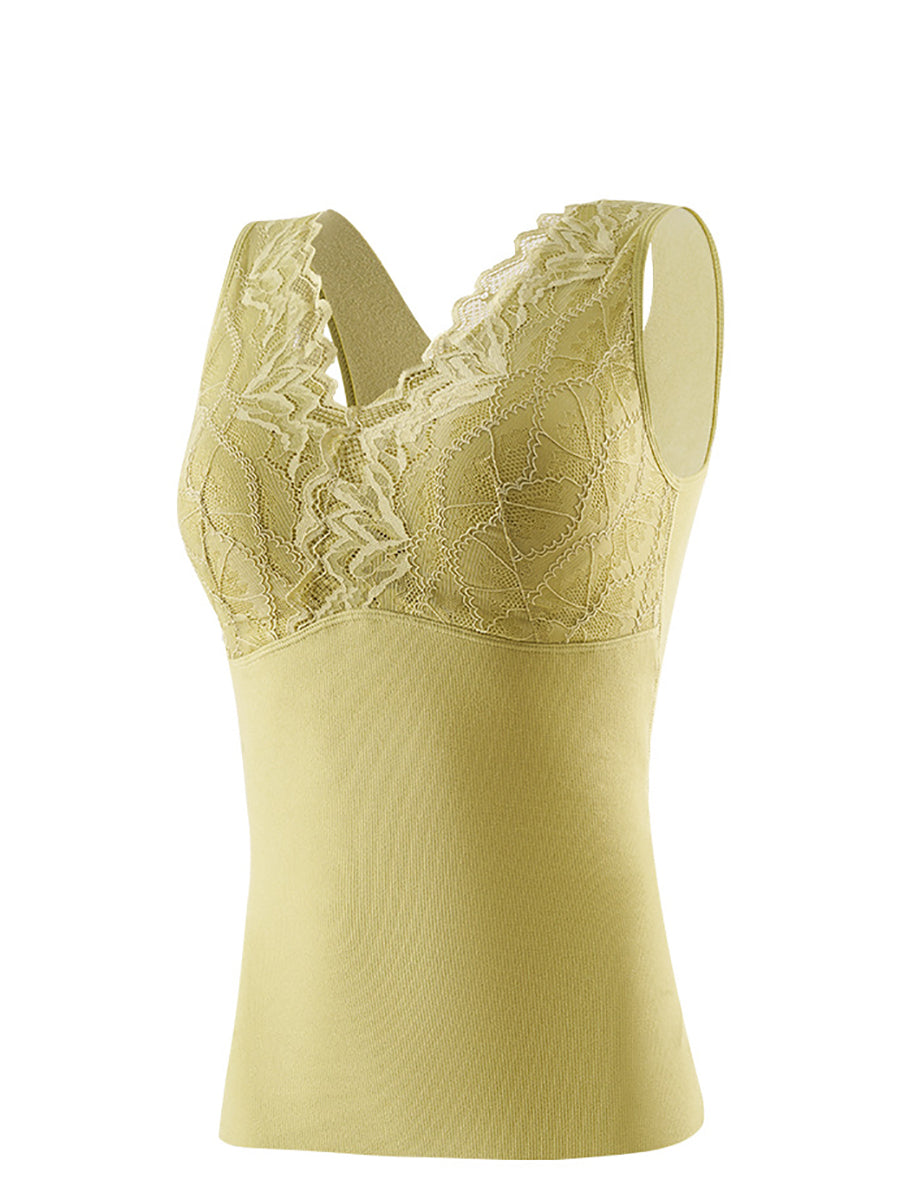 Women Winter Seamless V-Neck Lace Warm With Bra Pad Base QM022