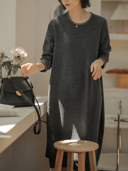 Women Winter Artsy Solid O-Neck Loose Knit Dress QM003