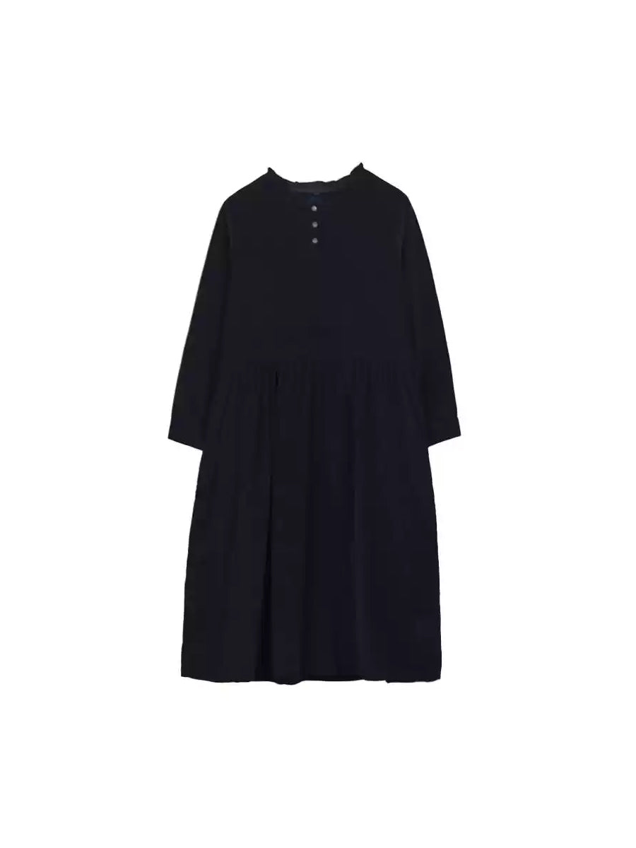 Robe décontractée à col rond en velours côtelé pour femme, couleur unie, automne, WU011