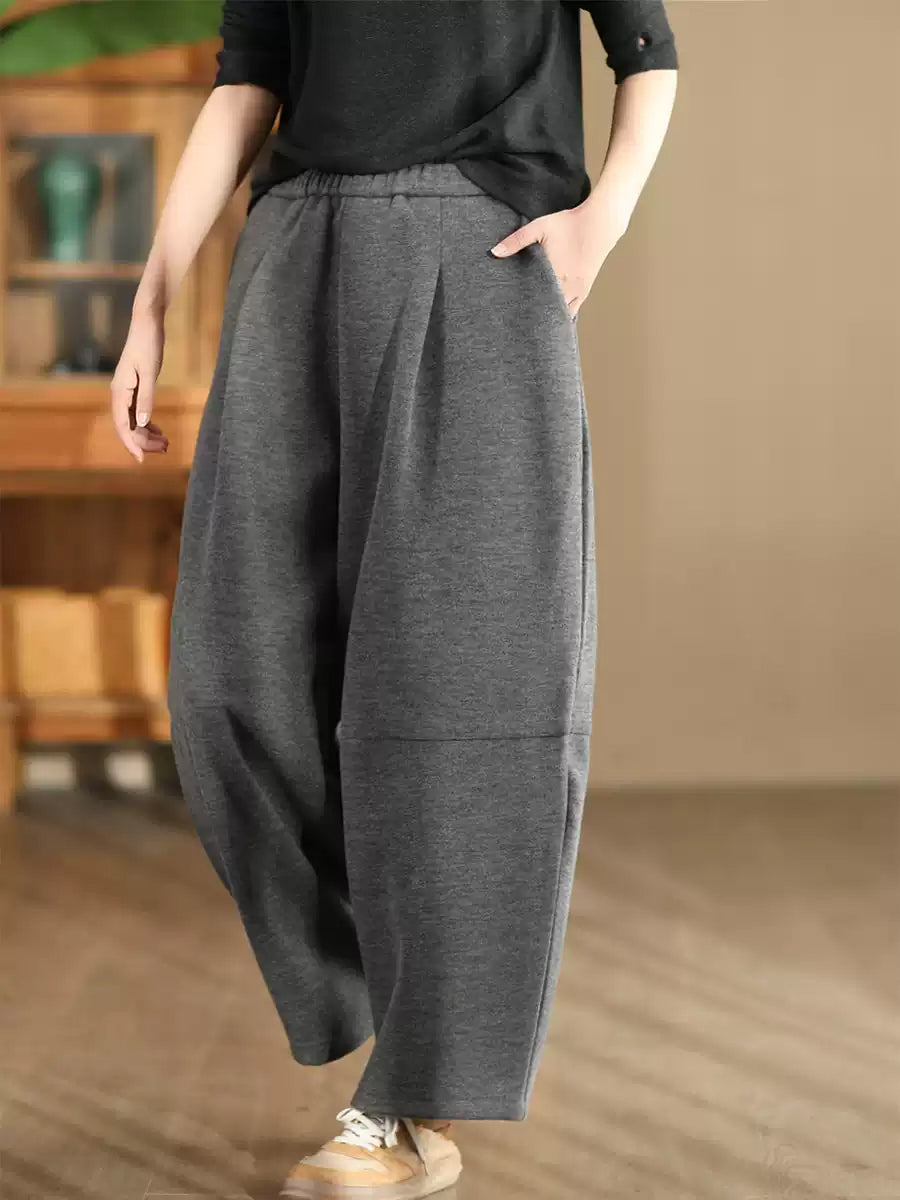 Damen Winter Casual Solid Fleece-gefütterte Hose mit weitem Bein WU006