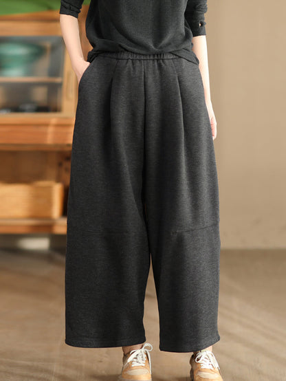 Women Winter Casual Solid Fleece-lined Wide-leg Pants WU006