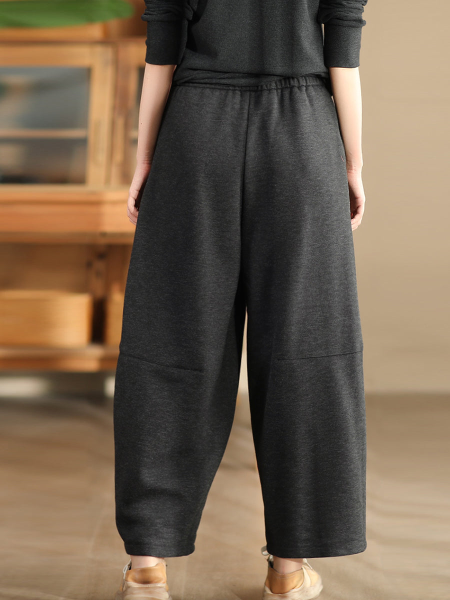 Damen Winter Casual Solid Fleece-gefütterte Hose mit weitem Bein WU006