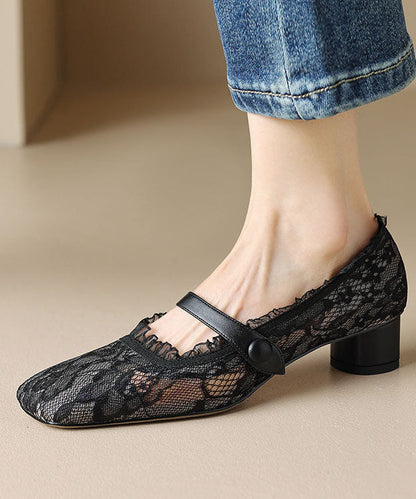 2025 New Mesh Lace Hollow Out Chunky Heel Penny Loafers YR028