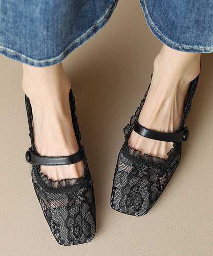 2025 New Mesh Lace Hollow Out Chunky Heel Penny Loafers YR028